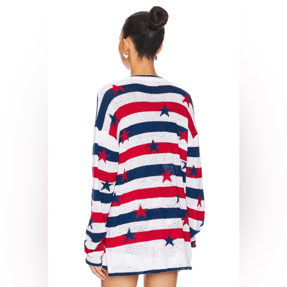 NWT Show Me Your MuMu Go To Sweater Red White Blue Star Spangled Size M - Picture 4 of 10
